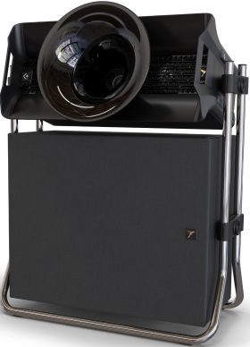 Colibri Sat with Sub in black gloss, framed in chrome.